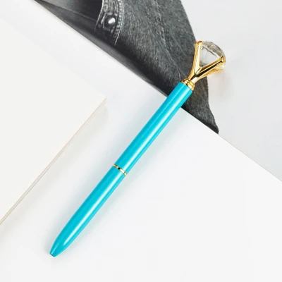Blue 1pcs Новинка Большой Хрустальный бриллиант металлическая шариковая ручка высокого качества персональный логотип подарочная ручка разноцветный школьный канцелярский магазин - Цвет: Blue 1pcs