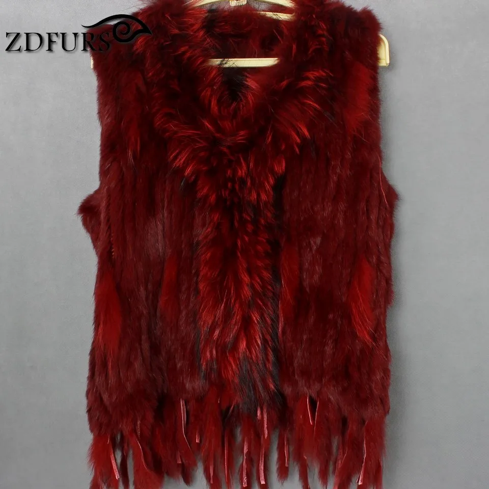 ZDFURS * вязаный жилет из кроличьего меха меховой воротник енота меха|rabbit fur waistcoat|rabbit