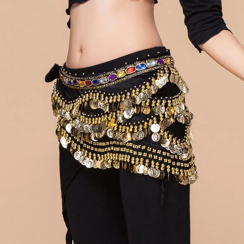 Набедренный платок для танца живота поясной ремень с монетами и блестками|belly dance