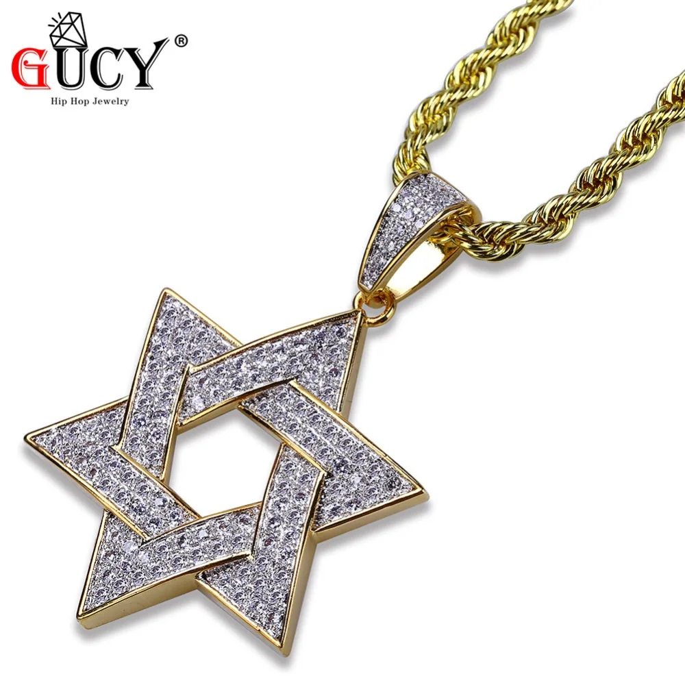 GUCY Star Pendant Necklace Gold Color Micro Pave Iced Out CZ Necklaces For Men Gift | Украшения и аксессуары