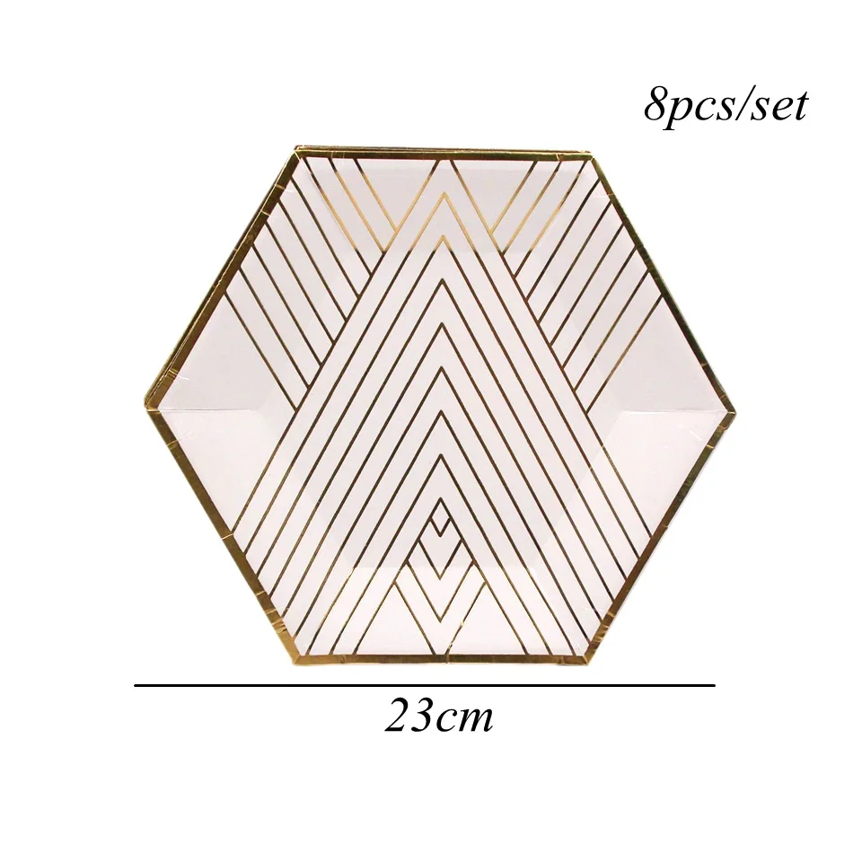 8pcs goldstripe plat 1 компл. Розовое золото решетки одноразовые столовые приборы набор Bling бумажный стаканчик/тарелка/салфетка украшение стола для свадьбы День рождения партии поставки - Цвет: 8pcs goldstripe plat