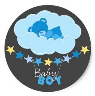 

1.5inch Sleeping Blue Boy Teddy Bear In Cloud Baby Shower Classic Round Sticker