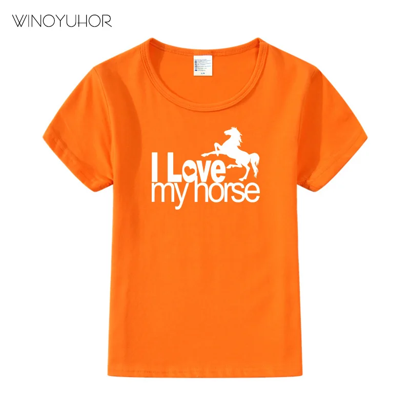 Детская футболка с принтом I Love My Horse коротким рукавом и забавными животными для