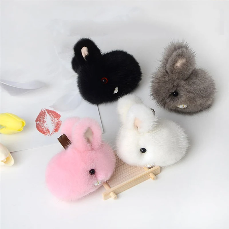 

Cute Cartoon Real Mink Fur Bunny Pendant Keychain Holder Keychain Car Keychain Mobile Phone Bag Pendant Children Gift