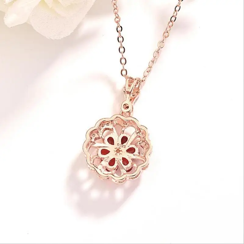 Ожерелье Everoyal женское винтажное серебряное с красным цветком для 925 пробы |