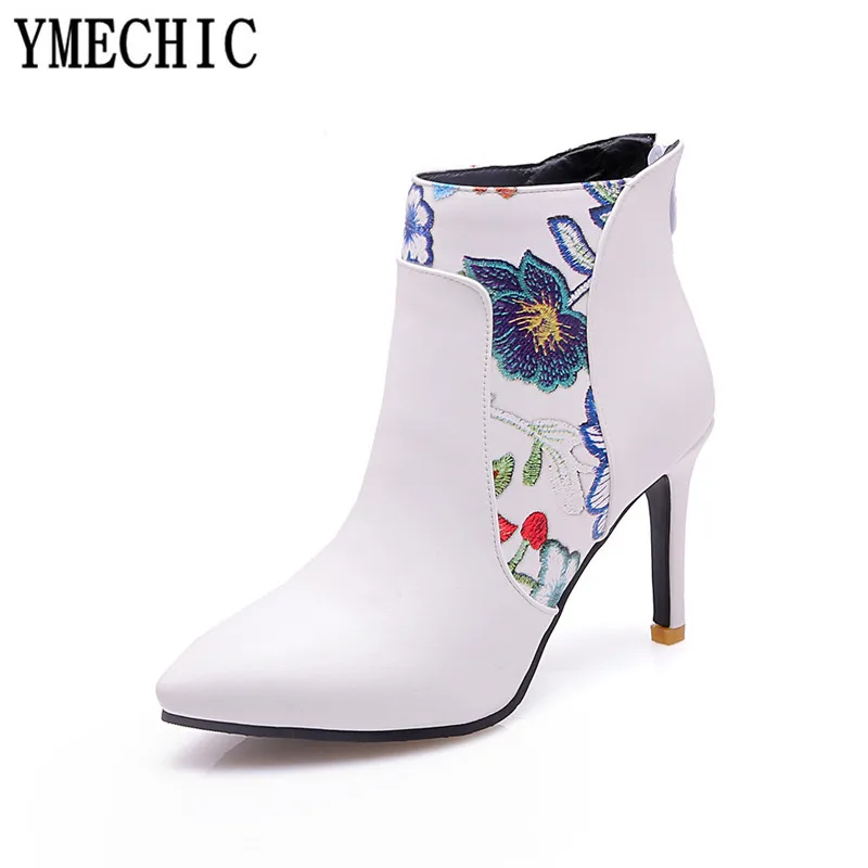 YMECHIC/2018 модная обувь на тонком высоком каблуке для вечеринки и свадьбы цвет белый