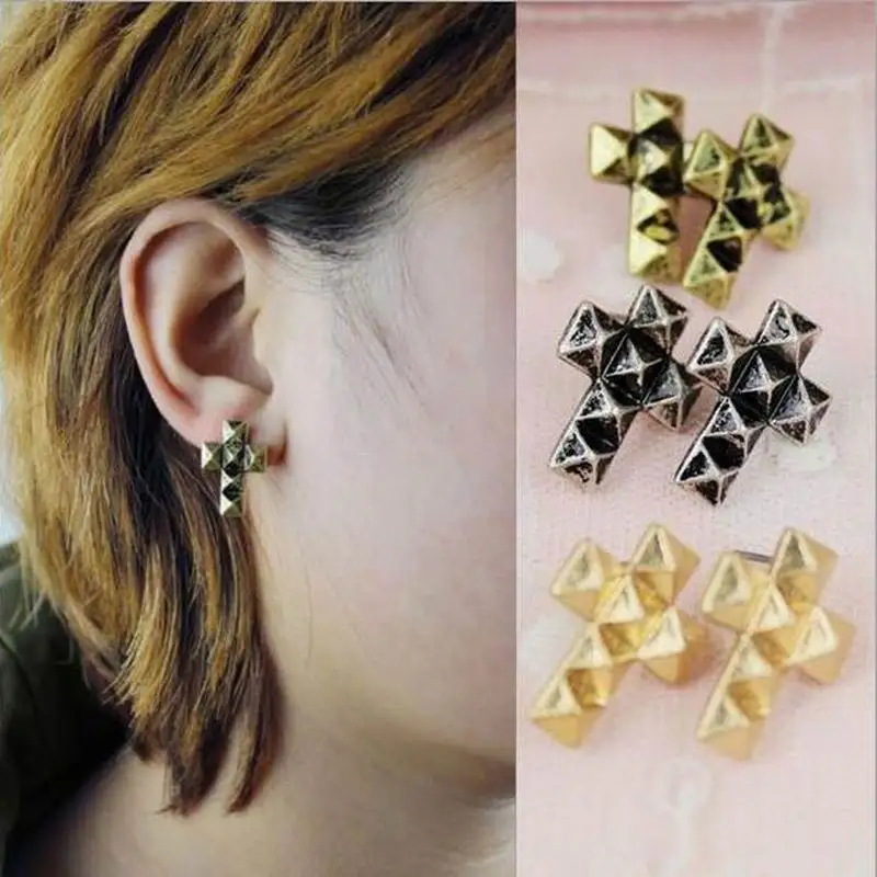 Винтажные рок панк Готик крест серьги для влюбленных гвоздики мужчин и женщин