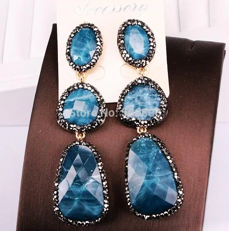 blue color 4 пары ZYZ-E2688, серьги в виде капли резки тесаного камня Стразы с твердым покрытием кулон в ограненные Капли серьги в форме - Окраска металла: blue color