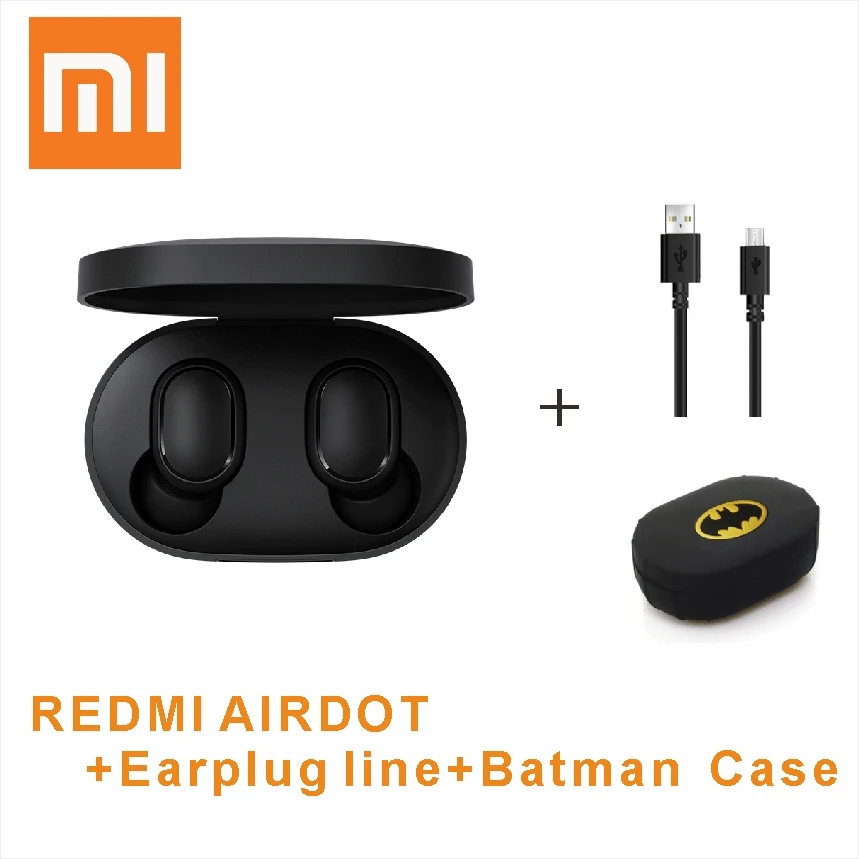 CN batman case Xiaomi Redmi Airdots TWS Bluetooth наушники стерео бас BT 5,0 Eeadphones с микрофоном Handsfree наушники AI управление IPX4 - Цвет: CN batman case