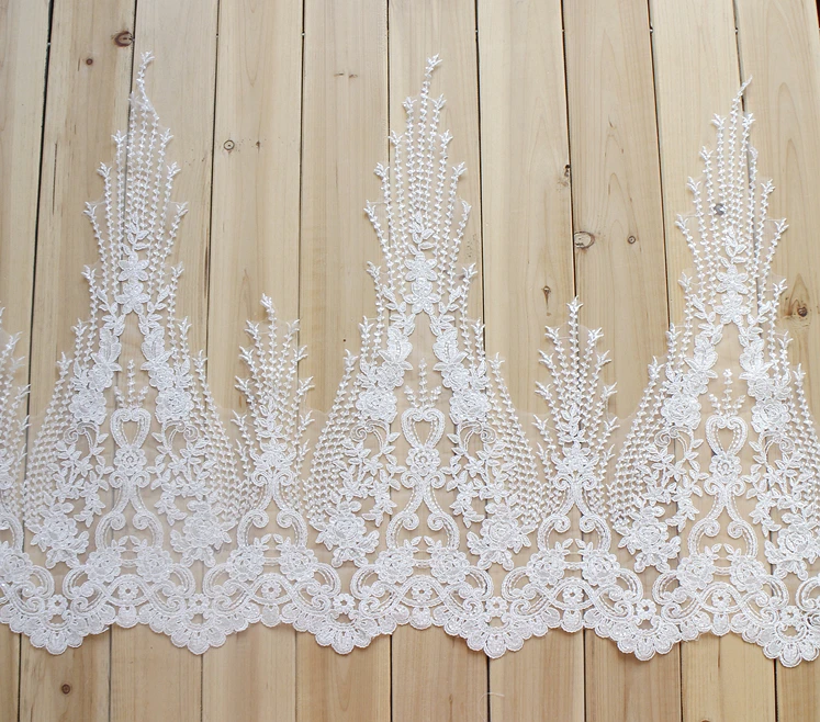 

super large sequin alencon lace applique in ivory , bridal gown wedding dress cloth applique for wedding gown back piece