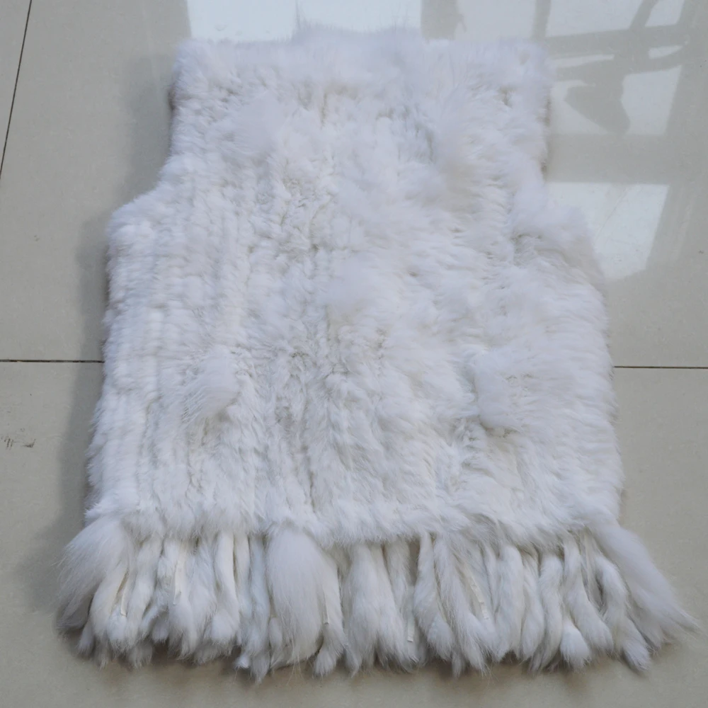 Лидер продаж женский жилет из натурального кроличьего меха вязаный ручной