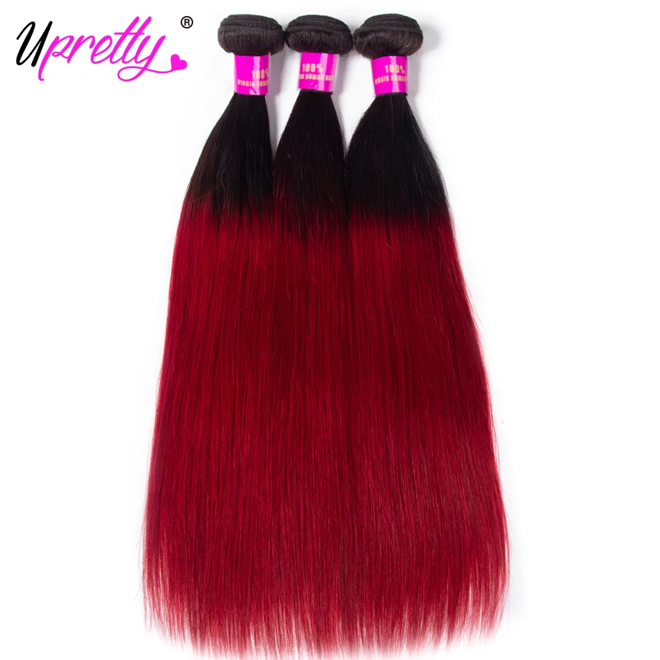 Upretty Ombre разноцветные шиньоны с закрытием бразильские прямые волосы 1B бордовый