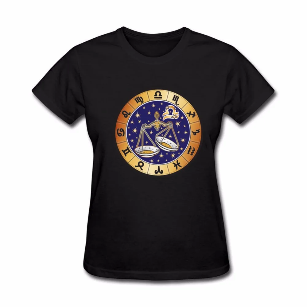 Дропшиппинг весы круглый знак зодиака футболка Для женщин camiseta Изделие из хлопка