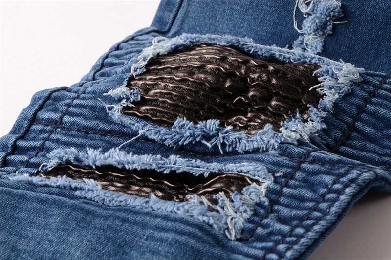 Мужские джинсы на молнии EVES синие эластичные карандаш с дырками|Мужские джинсы| |