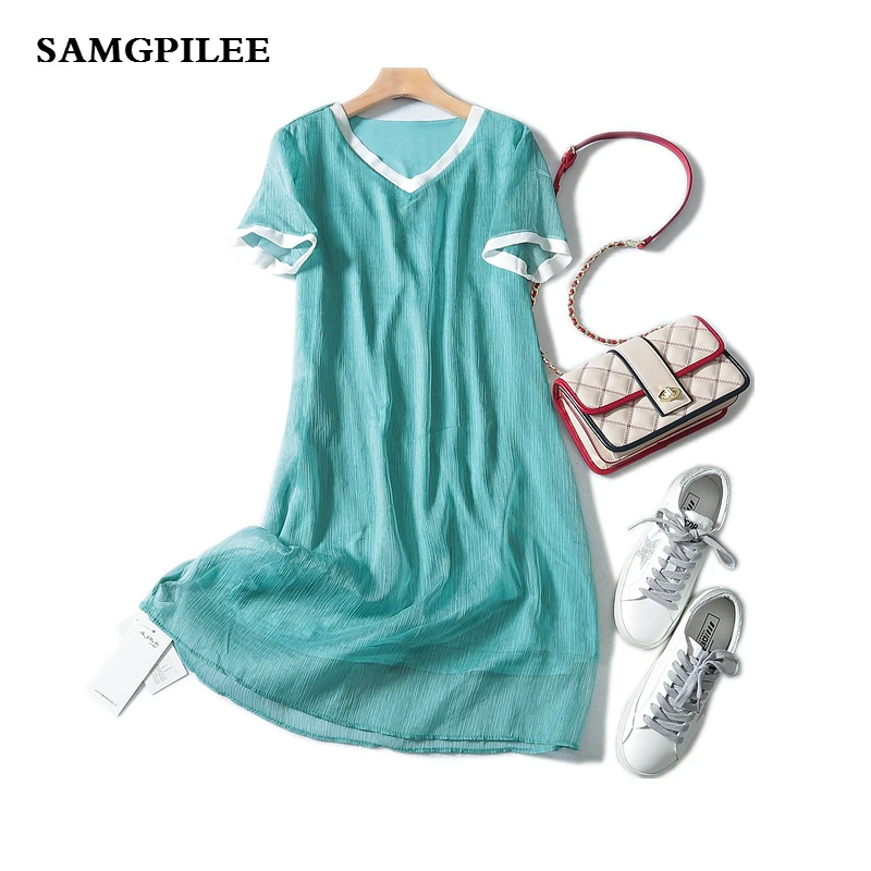 Женское Платье До Колена однотонное платье А силуэта с коротким рукавом и