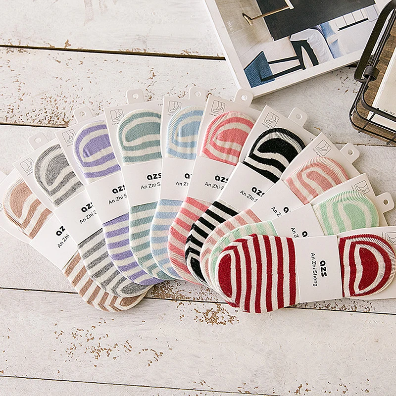 Женские хлопковые носки в полоску жаккардовые удобные невидимые дышащие тапочки