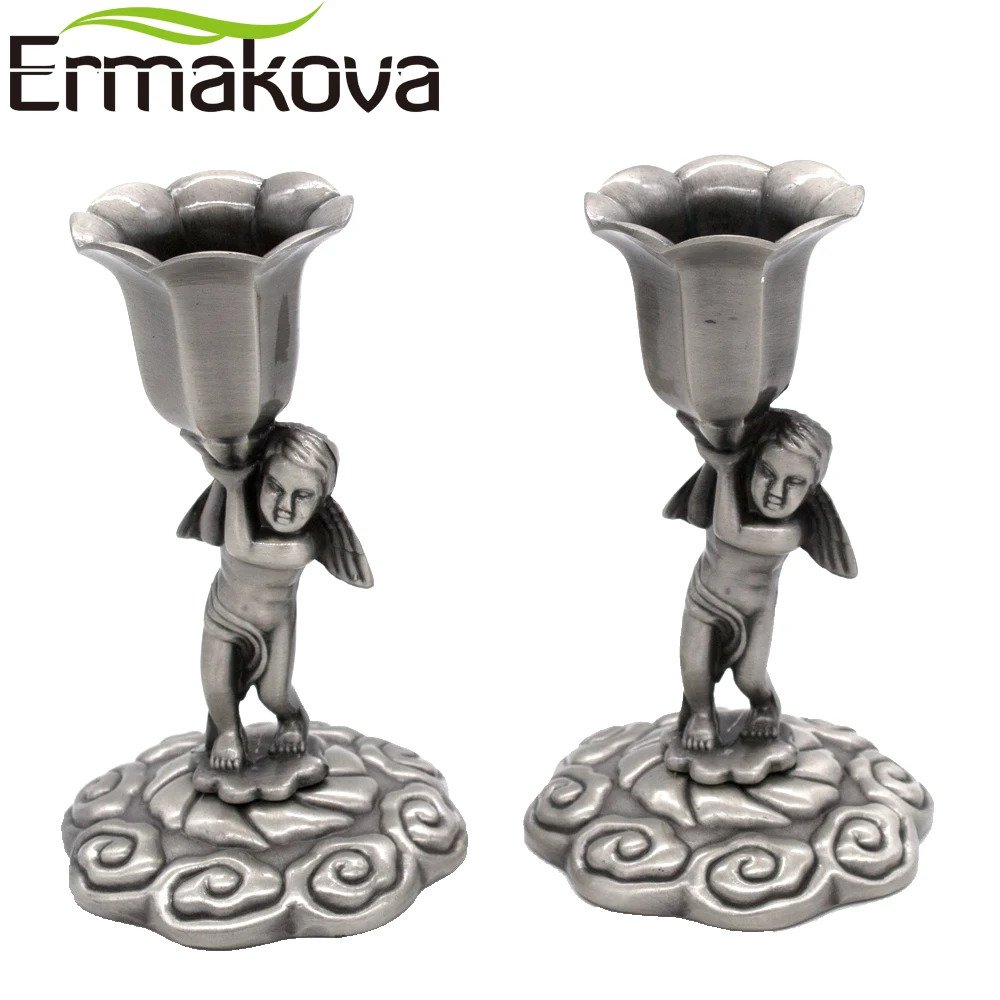 ERMAKOVA 2 шт./пара 10 5 см (4 1 &quot) Металл 3D тиснение Ретро Ангел подсвечник Свеча