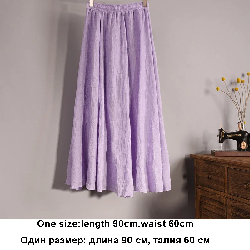 2017 Женская однотонная элегантная хлопковая льняная юбка с эластичной резинкой