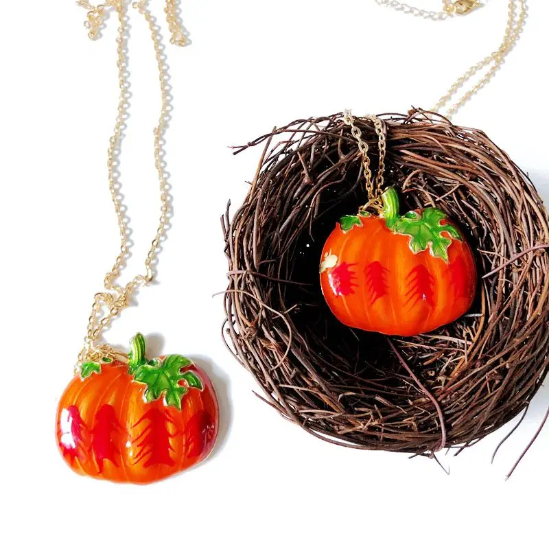 

Sweet Cute Pumpkin Enamel Pendant Necklace