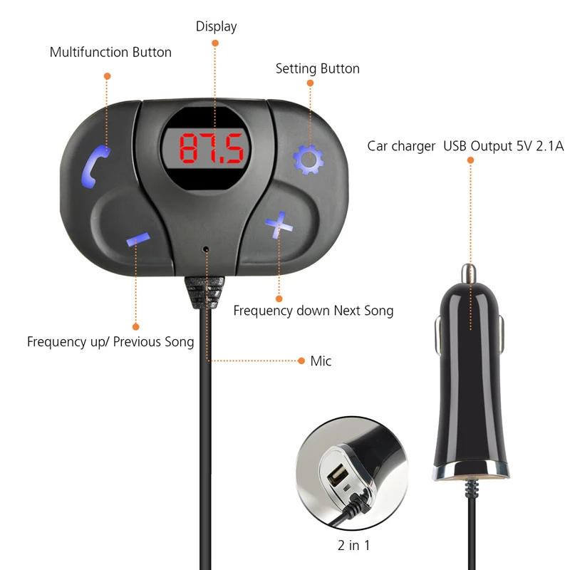 ANLUD FM передатчик Bluetooth автомобильный комплект громкой связи Вызов TF карта Mp3 музыкальный плеер USB зарядное устройство магнитный автомобильный fm-передатчик модулятор