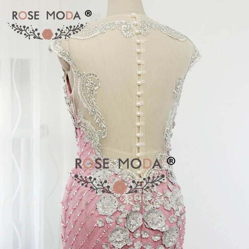Роза Moda розовое кружевное вечернее платье, расшитое кристаллами вечерние платья с 3D цветы официальная Вечеринка платье