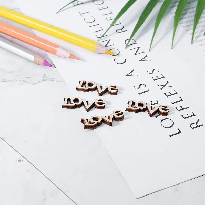 100 шт. лазерная резка деревянные украшения любовь буквы форма рукоделие