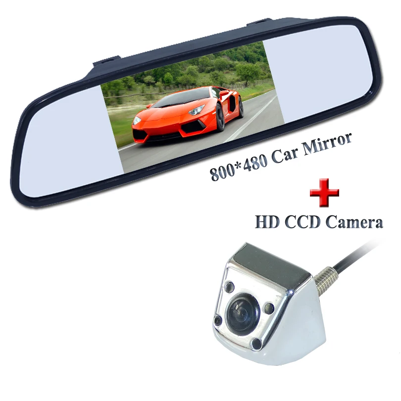 

2 in 1 Auto Parking Monitor IR Reversing CCD Car parking backup reverse Rear View Camera + 5" HD 800*480 Car Mirror Monitor