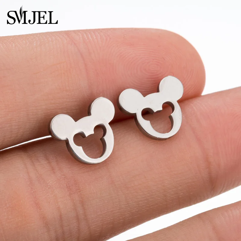 Mickey GED131 SMJEL модные милые серьги-гвоздики с животными для женщин и детей, ювелирные изделия из нержавеющей стали, серьги с кошкой, луной, звездой, ювелирные изделия, аксессуары, подарки - Окраска металла: Mickey GED131