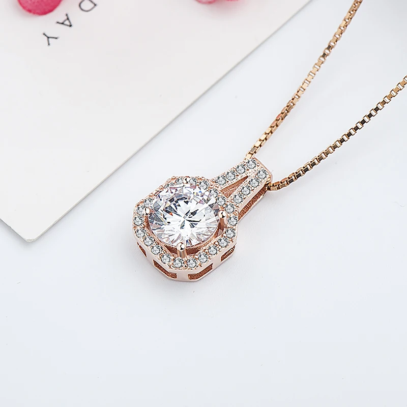 Luxury Pendant Brand Quality Jewelry Cushion Halo Zircon Carbon 925 Necklace Clavicle Chain Women Anniversary with Box | Украшения и