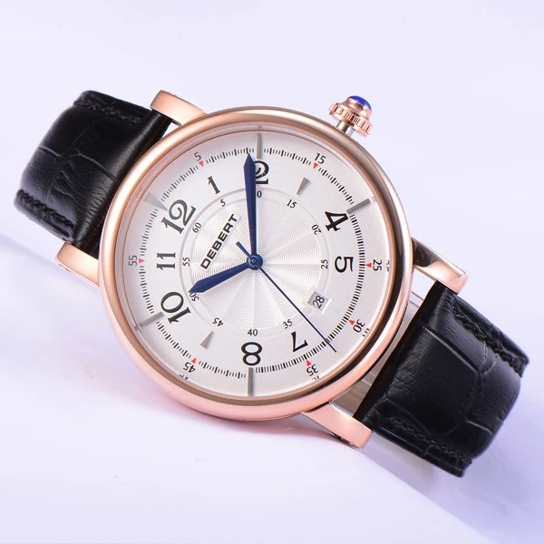 Модные Классические мужские часы с белым циферблатом и черным ремешком 43 мм