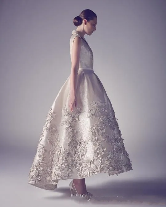 2016 Осень Короткие Вечерние Платья Line V Шеи Голеностопного Длина Рукавов Атласная