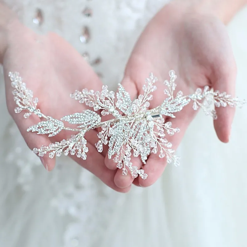 Luxury Bride Hair Accessories New Handmade Crystal Wedding Hair Jewelry Party Pom Bridal Starry Hair Comb Pearl Tiara