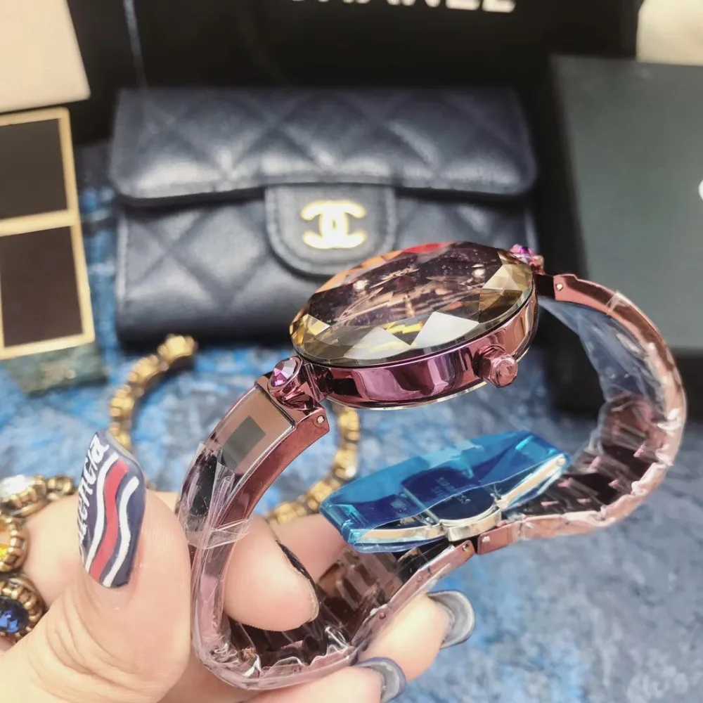 Персонализированные многогранные часы с кристаллами из стекла для женщин модные