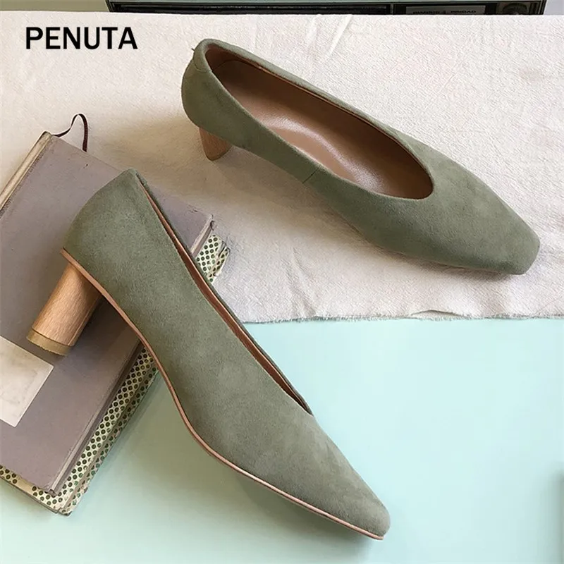 PENUTA/; замшевые туфли; женские туфли-лодочки на среднем каблуке с v-образным вырезом; высококачественные туфли для женщин; Новинка; PG912