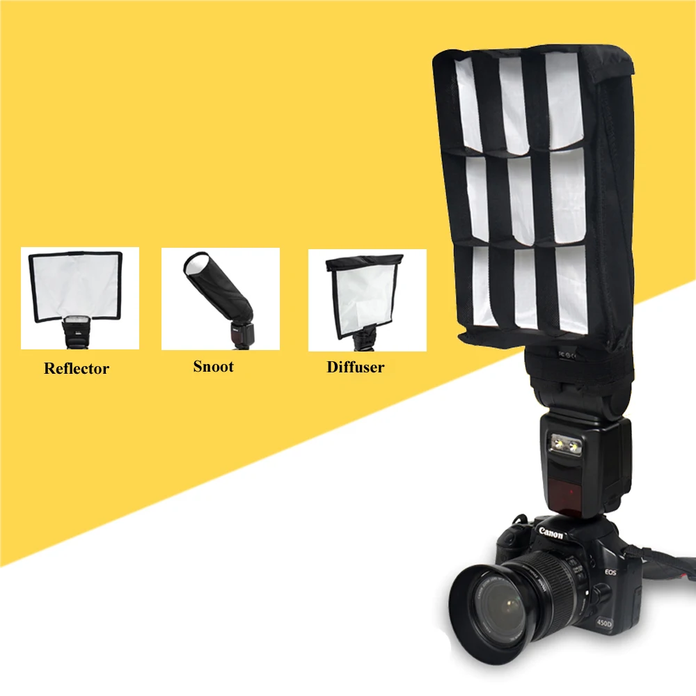 Universal Multifunction Foldable Flash Reflector Snoot Diffuser Softbox + Honeycomb Grid for Canon Nikon Sony Yongnuo Pentax | Электроника
