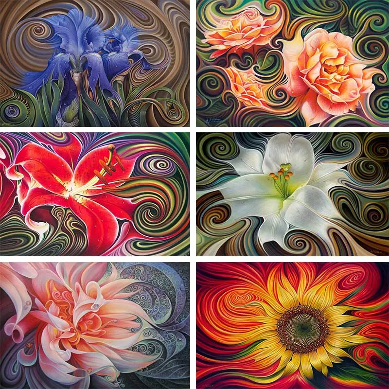 

5D DIY Diamond Painting Cross Stitch Round Rhinestone Beautiful abstract flowers Pictures Diamond Embroidery Mosaic Home Decor