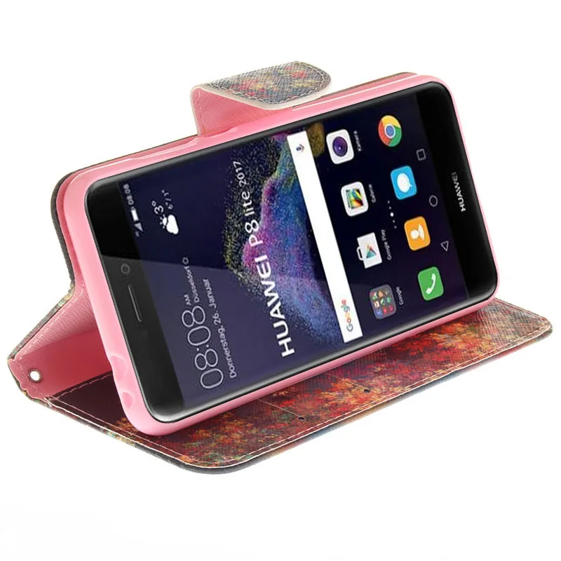 Цветной кожаный чехол книжка с подставкой и рисунком для Huawei P8 Lite 2017 / P10 P9 чехлы