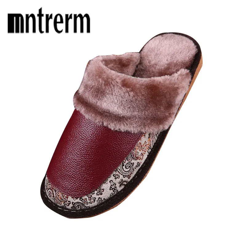 Mntrerm/мужские тапочки Зимние из натуральной кожи Домашние Нескользящие
