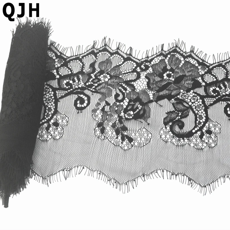 (13 см Ширина) 3 м Черное кружево с ресничками накладка DIY Швейные Аппликация для