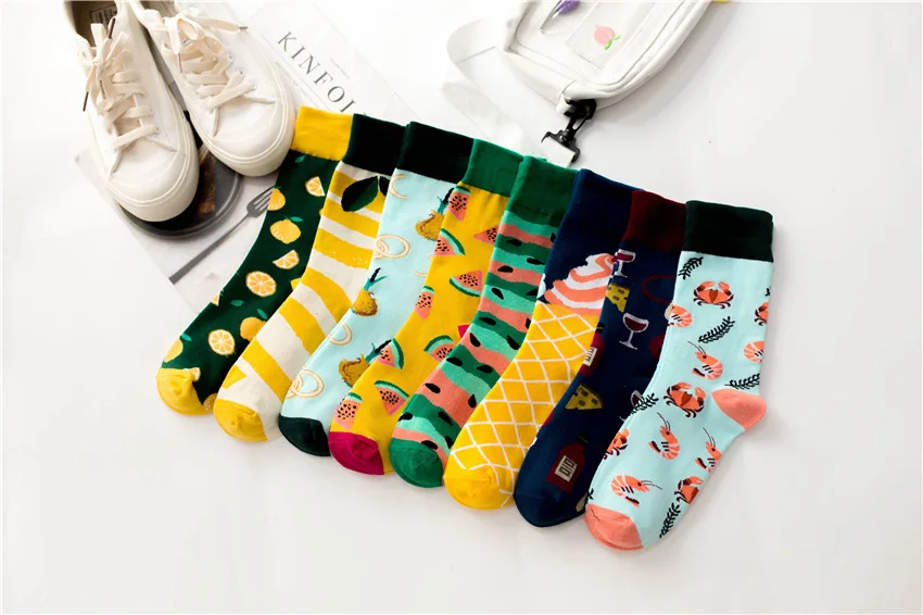 New Unisex Men Women Art Painting Fruit Socks Cotton Fashion Socks Winter Warm Crew Socks Harajuku Funny Socks Cute High Hosiery