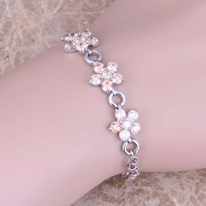 Впечатляющий посеребренный браслет цепочка из морганита цвета шампанского 6 5 7