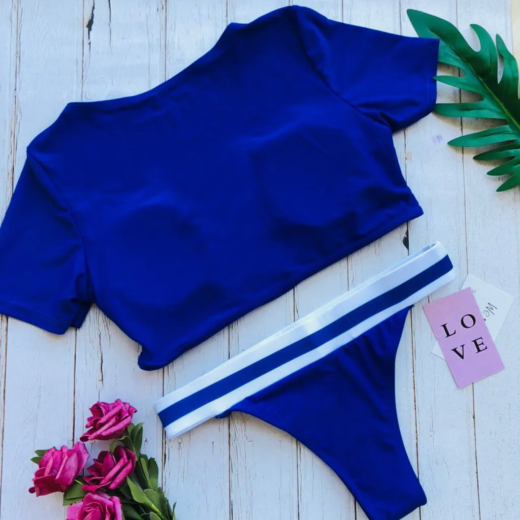 Однотонный белый комплект бикини футболка с коротким рукавом стринги 2021