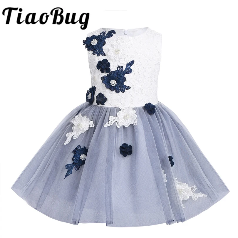 Новинка Сетчатое платье для девочек без рукавов с объемным цветком кружевное