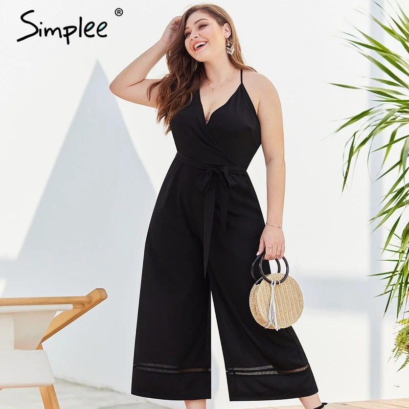 Simplee плюс размер v-образным вырезом женский комбинезон сексуальный спагетти