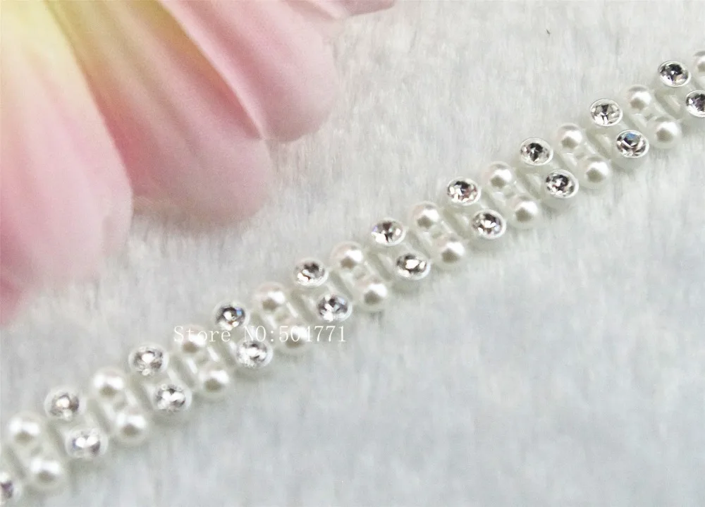 

9mm 2 Rows White Pearl With Rhinestone Chain Sewing Costume Applique LZ82