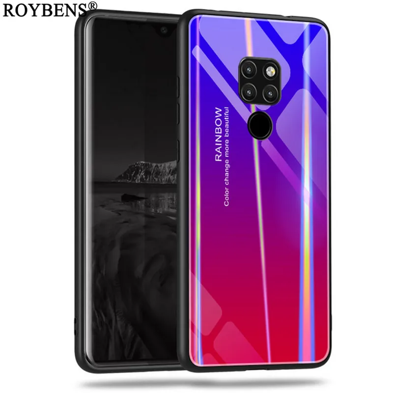 Градиентный цвет закаленного стекла чехол для mate 20 Роскошный Аврора задняя