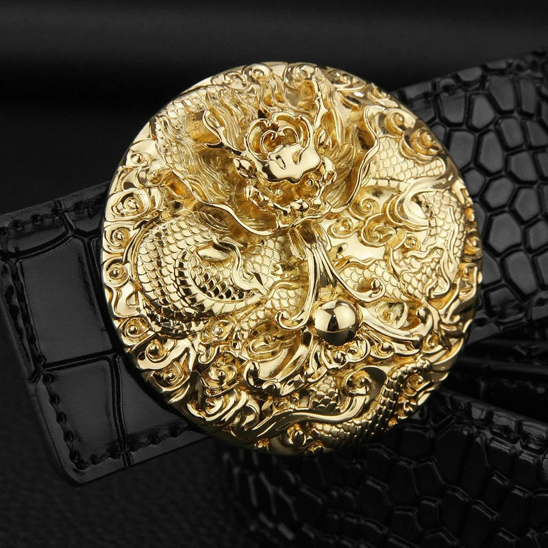 Ремень с круглой пряжкой мужской модный дизайнерский пояс из воловьей кожи