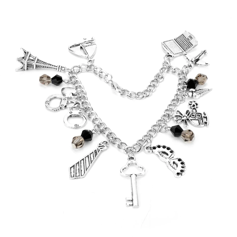 

Fashion Movie Fifty Shades Of Grey Women Men Bracelet Inspired 50 Shades Charms Tie Handcuffs Mask Pendant Crime Bracelet Gift