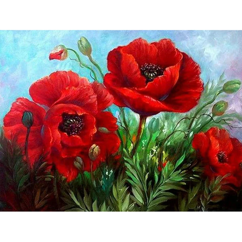 

YIKEE Diamond Mosaic Red Flower Diamond Embroidery Full Square Rhinestones Cross Stitch DIY Diamonds Mosaic k021