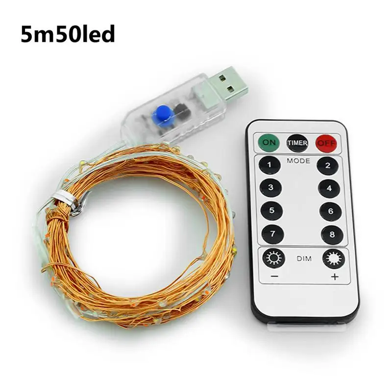 5m 50led USB 8 режимов 10 м 100 светодиодный свет шнура Рождество водонепроницаемый медный провод светодиодный Сказочный свет батарея питание дистанционное управление - Испускаемый цвет: 5m 50led